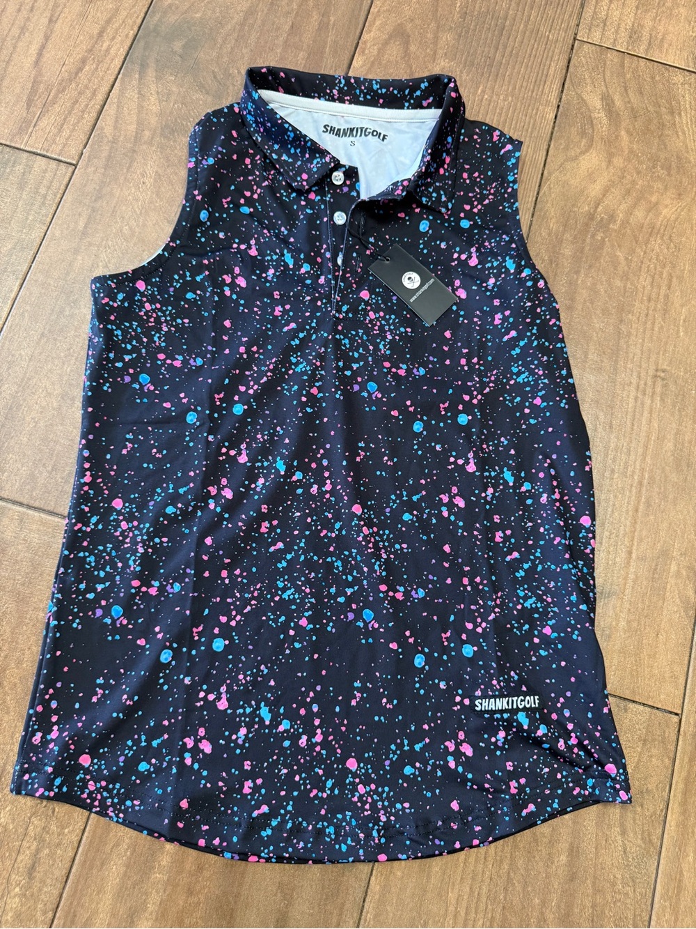 Shank It Golf Women’s Small Sleeveless Polo Top Paint Splatter NWT
